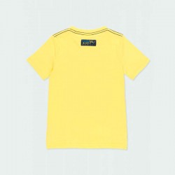 Conjunto niño de camiseta amarillo con bermuda punto rayas marino de Bóboli