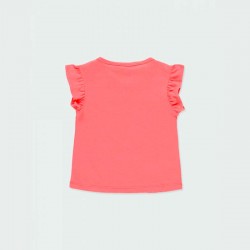 camiseta bebe niña desmangada color fresa por detrás