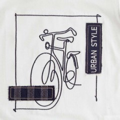 Conjunto niño de camiseta estampado bici con bermuda rayas marino
