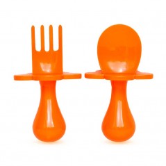 Set tenedor y cuchara bebé naranja de Grabease