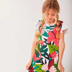 niña con vestido tropical de boboli