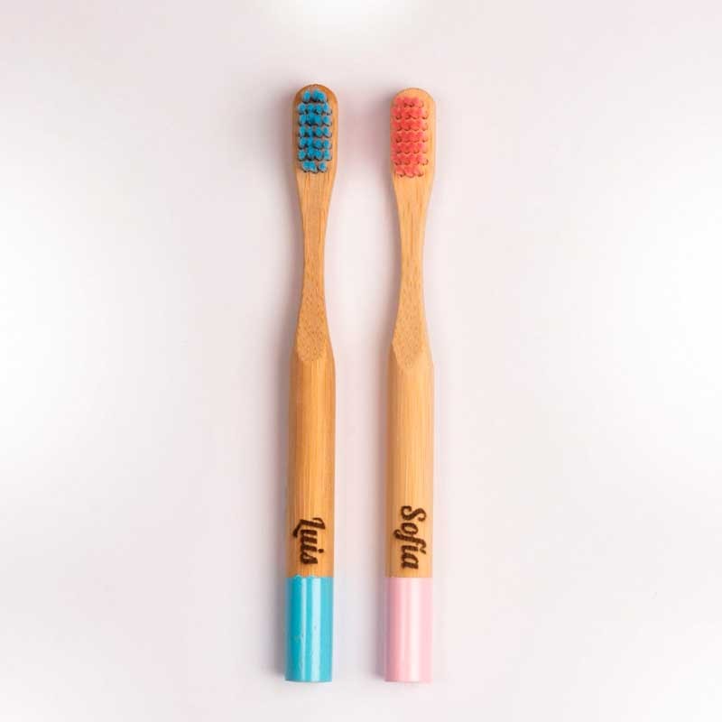 cepillo dientes bambu niños en color rosa