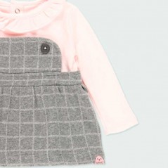 Vestido bebé niña rosa y cuadro gris con leotardos Bóboli