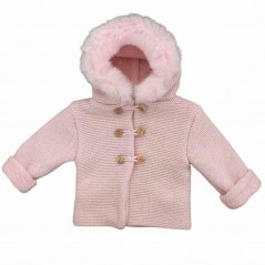 Chaquetón bebé rosa con pelo capucha de Sardón