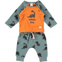 Conjunto bebé gris y naranja dinosaurios de Cotton Fish