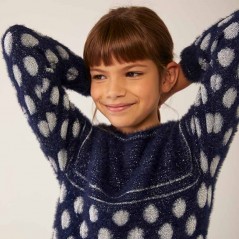 Vestido niña tricot marino con topos gris de Bóboli