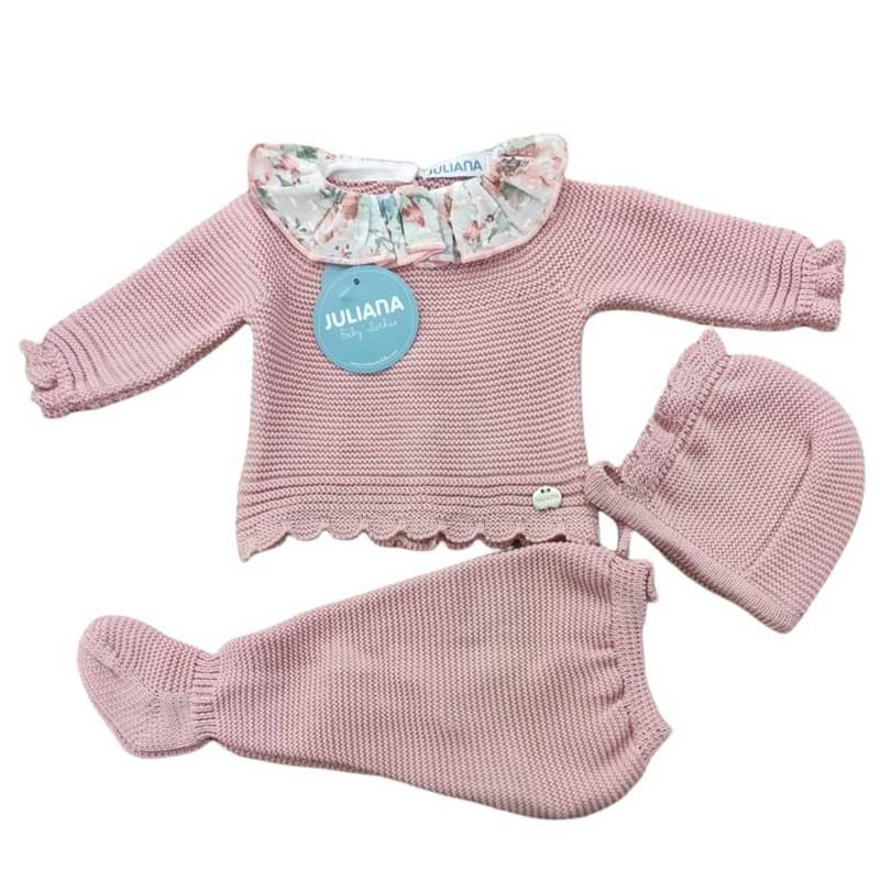 Conjunto bebé Juliana de polaina jersey y capota rosa