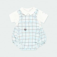 Ranita bebé cuadros celeste con camiseta de Bóboli