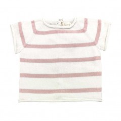 Conjunto recién nacido liandme punto tricot a rayas rosa