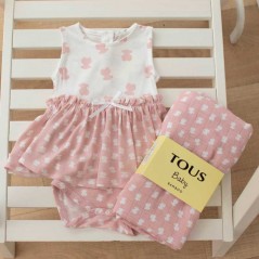 Vestido body bebé rosa y blanco con ositos de Tous