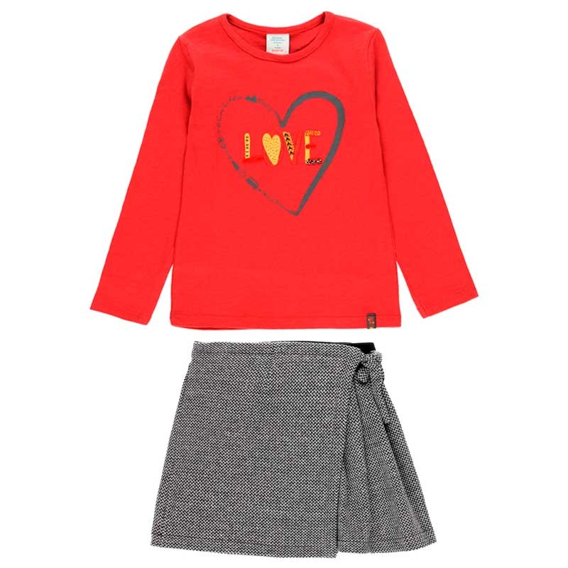 Camiseta punto "corazón" y falda de niña