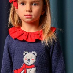 Vestido niña rojo y marino con oso de Bas Martí