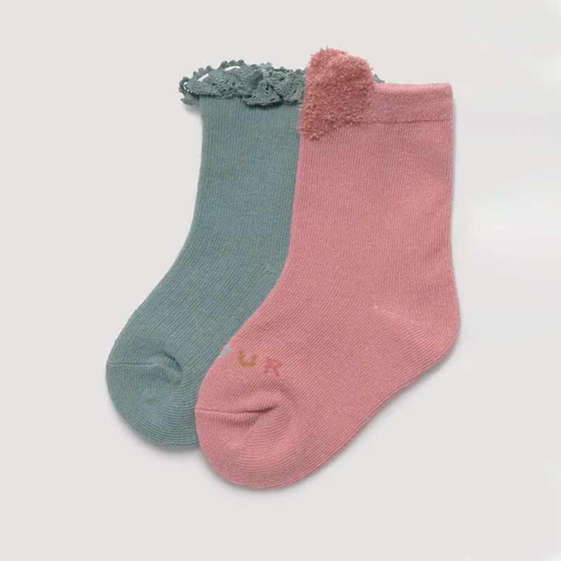 Pack 2 calcetines bebé Ysabel Mora de puntilla verde y rosa
