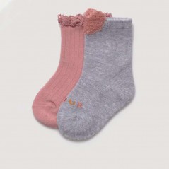 Pack 2 calcetines bebé Ysabel Mora de puntilla gris y rosa