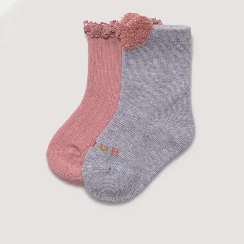 Pack 2 calcetines bebé Ysabel Mora de puntilla gris y rosa