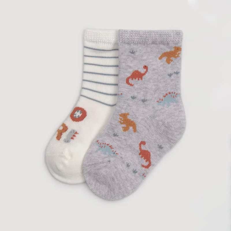 Pack 2 calcetines bebé Ysabel Mora dinosaurios gris y blanco