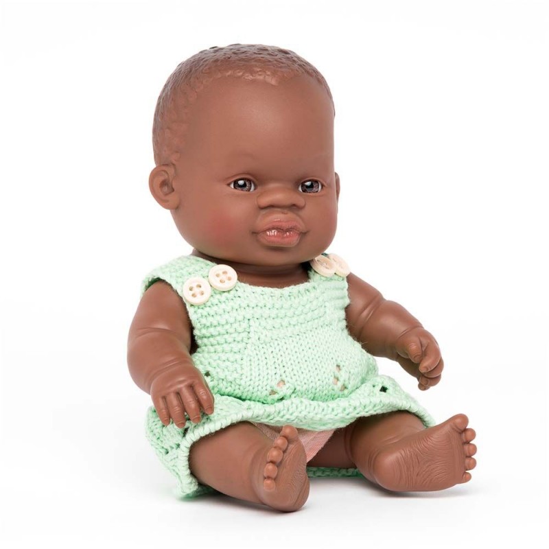Muñeca de bebé africana con ropa Miniland
