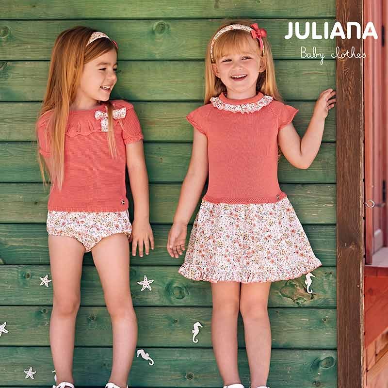 Vestido niña coral punto y tela liberty de Juliana