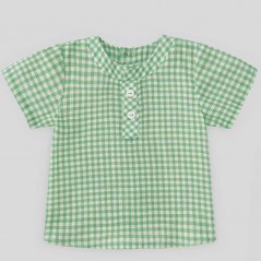 Peto niño blanco y camisa vichy verde