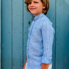 Camisa niño rayas azules con cuello mao de Nachete
