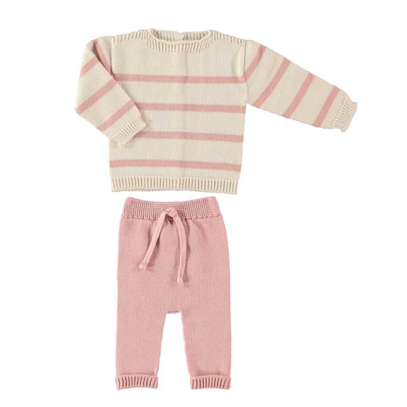 Conjunto bebé tricot rosa palo de Liandme