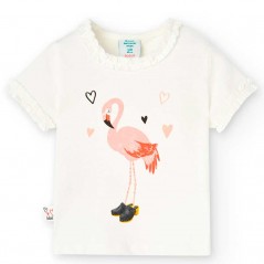 Conjunto niña camiseta flamingo y short gris de Bóboli