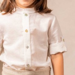 Camisa niño lino crudo con bermuda arena de Bas Martí