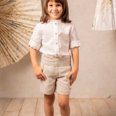 Camisa niño lino crudo con bermuda arena de Bas Martí