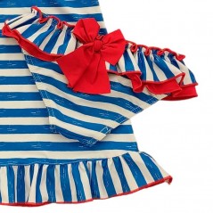 Vestido niña y culetin de baño a rayas azul y rojo Marena