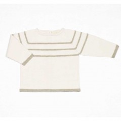 Conjunto bebé jersey rayas y peto tricot crema de Liandme