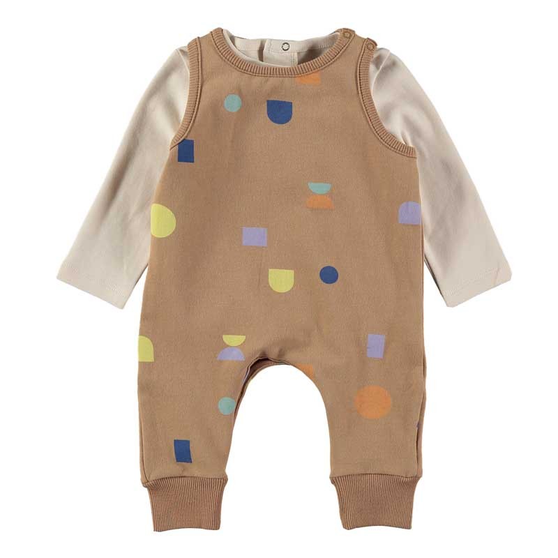 Pelele y camiseta bebé marrón geo blocks de Baby Clic