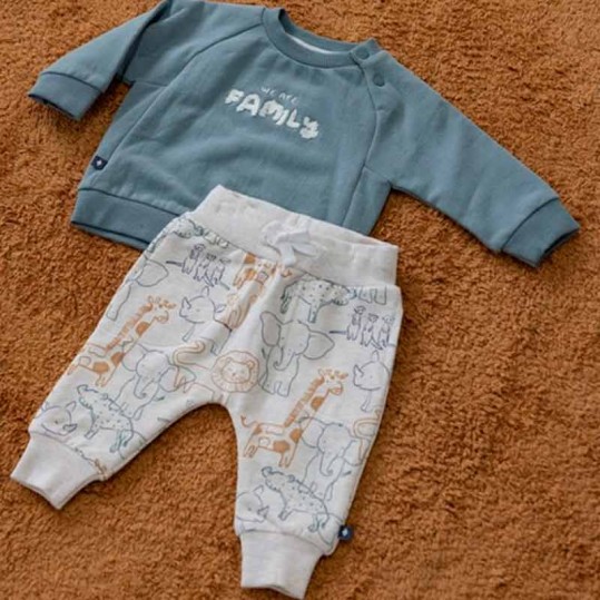 Conjunto bebé sudadera azul y pantalón animales de Feetje