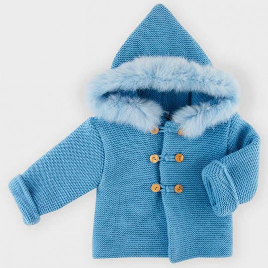 Chaquetón bebé azul con pelo capucha de Sardón