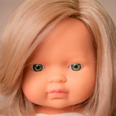 Muñeca de bebé Miniland rubia 38cm con pelele crudo