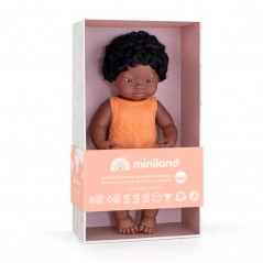 Muñeca de bebé Miniland africana 38cm con pelele melón