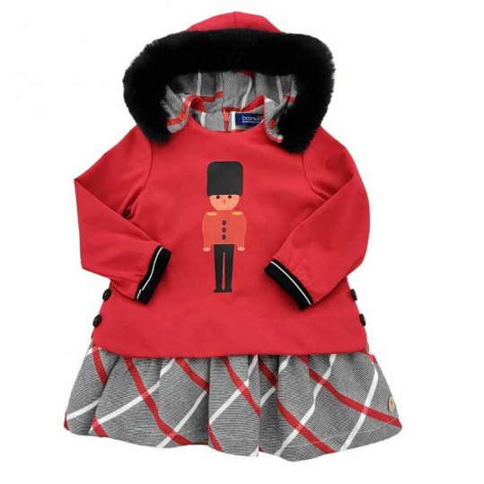 Vestido niña rojo soldadito con capucha con pelo de Bas Martí