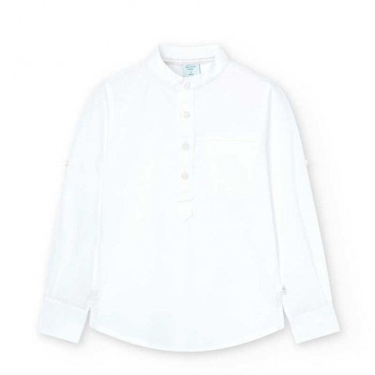 Camisa niño blanca de algodón cuello mao de Bóboli