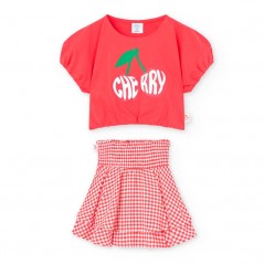 Conjunto niña camiseta roja y falda vichy rojo de Bóboli