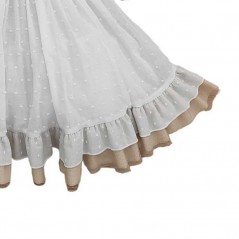 Vestido niña manga semi de plumeti blanco combinado arena de Bas Martí