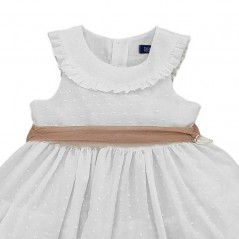 Vestido niña de plumeti blanco combinado arena de Bas Martí