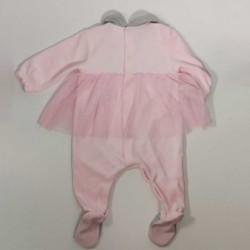 Pelele bebé rosa y gris de terciopelo Tutto Piccolo