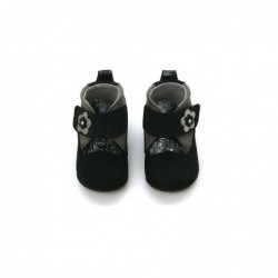 zapatos bebe niña sin suela negros con flor