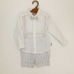 pantalón y camisa de bebe boboli blanco con pajarita