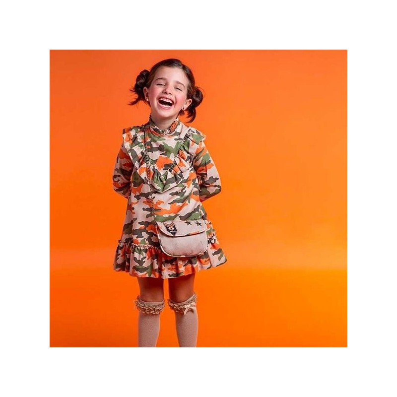 Vestido niña Rochy con estampado camuflaje naranja