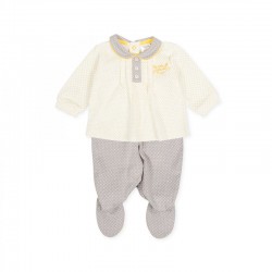 Conjunto bebé pijama gris y motas amarillas