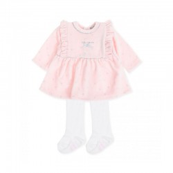 Vestido bebé Tutto Piccolo de terciopelo rosa y gris