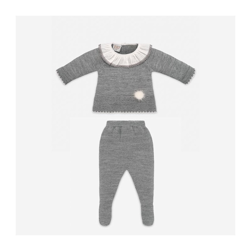 Conjunto ropa bebé de jersey y polaina de punto gris