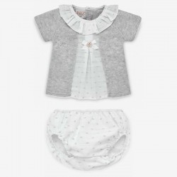 Conjunto ropa de bebé jubón gris y cubrepañal plumeti