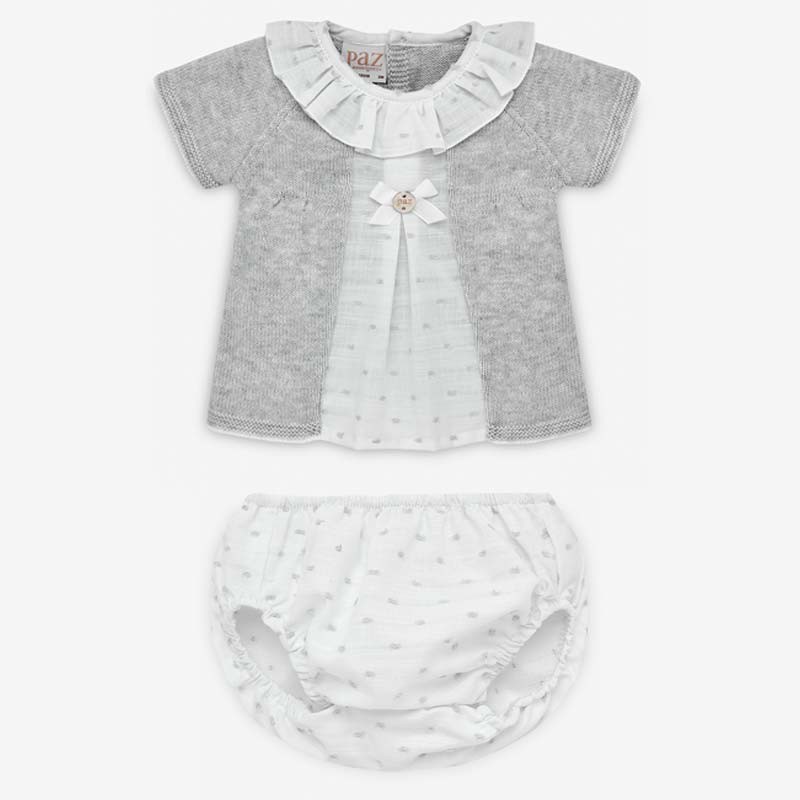 Conjunto ropa de bebé jubón gris y cubrepañal plumeti