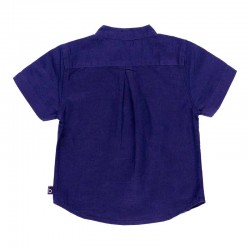 Camisa lino manga corta de bebé niño azul marino